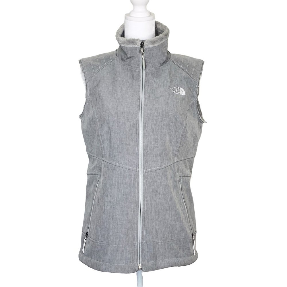 The North Face Grey Soft Shell Fur Sherpa Lined Vest Full Zip Womens Size Medium